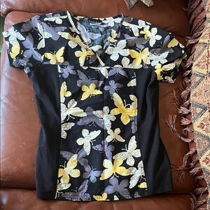 Cherokee Women's Top with Black and Yellow Butterfly Print